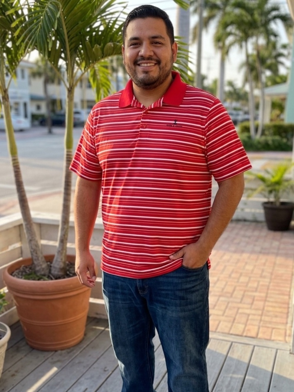 Golfer Red Striped Polo Shirt - Lightweight Short Sleeve